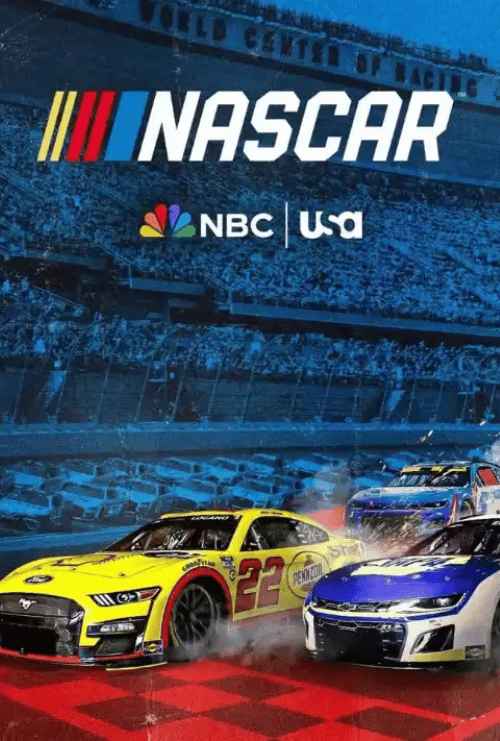 NASCAR race cars on track with NBC Sports coverage, motorsports streaming through reliable IPTV providers including Beast IPTV 4K